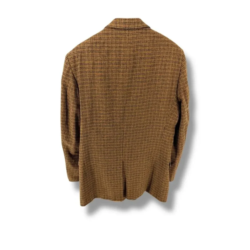Jos A Bank 100% Camel Hair Sport Coat 44XL Houndstooth‎ Tan Navy Blazer 3-Button